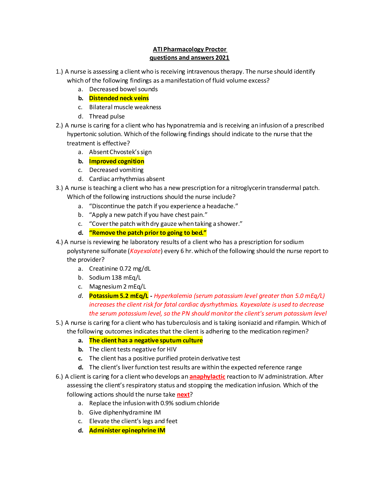 Preview image for ATI Pharmacology Proctor questions and answers 2021